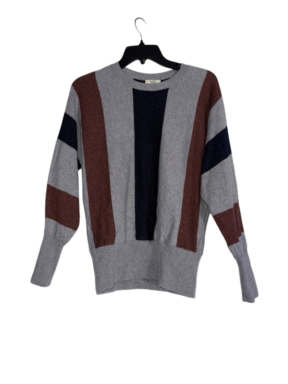 Peserico Gray Sweater with Brown and Navy Vertical Stripes Size 44/8 Large